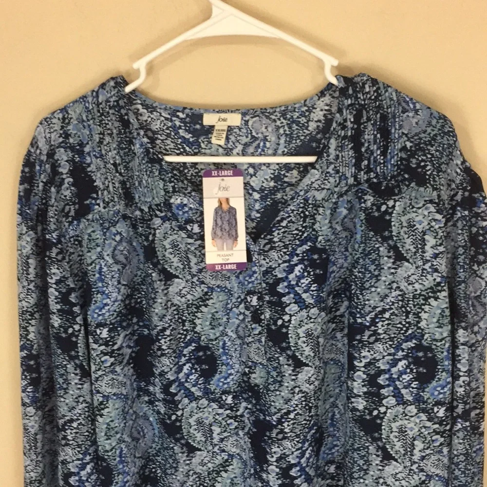 Joie  Blue Parisian Paisley Peasant Top Size XX-Large NWT